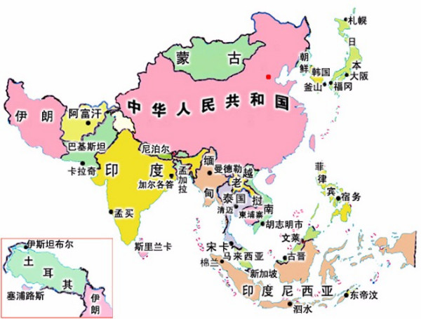 亚洲主要国家分布图图片